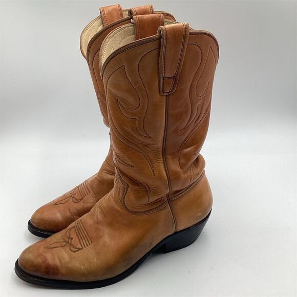 Vintage 1977 Stewart Boot Co. Western Cowboy Boots Brown Leather 9.5 D - Picture 2 of 12
